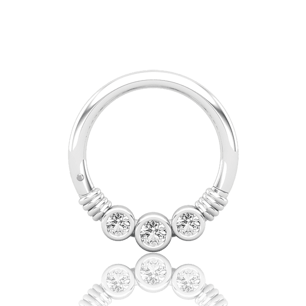 The Ptah 11mm 14k White Gold Daith Ring Clicker 3 Rubover Gemstones and Banded Detailing